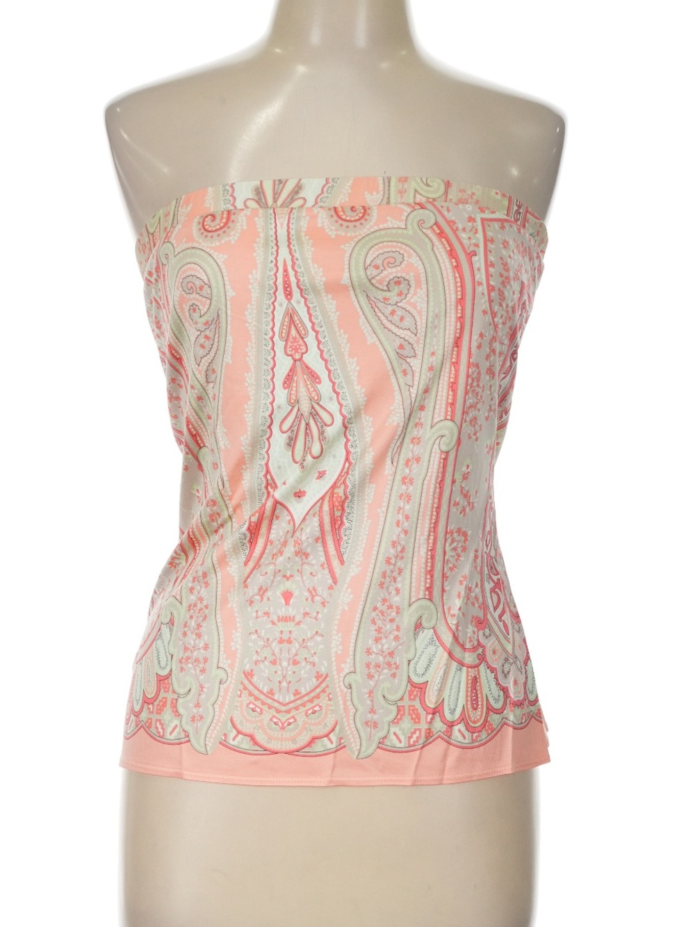 Elie Tahari 100% silk Strapless Paisley Print Tube Top in Coral and Mint